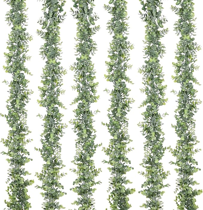 6 Pack Artificial Eucalyptus Garland, Fake Eucalyptus Greenery Garland Wedding Backdrop Arch Wall Decor, 6 Feet/Strand Fake Hanging Plant for Table Festival Party Decoration