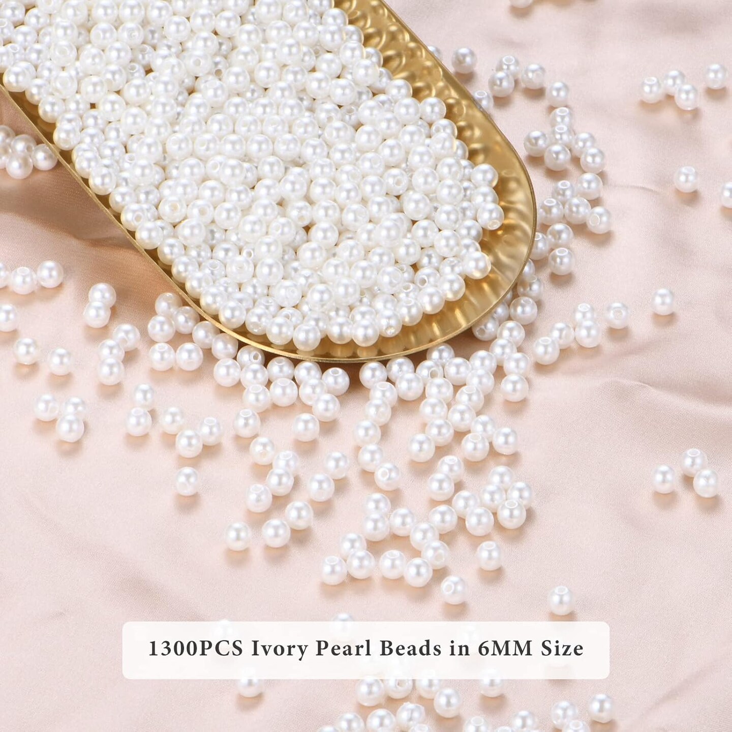 Pearl Beads for Jewelry Making 1300pcs 6mm Pearl Craft Beads with Hole Loose Fake Pearls Small Faux Pearls for Jewelry Making Bracelet Necklace DIY, Sewing Decor and Vase Filler