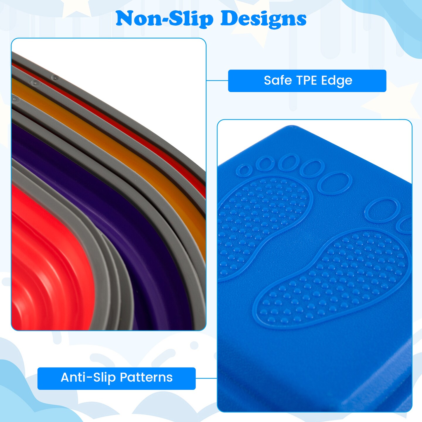 11-Piece Kids Stepping Stone Set for Balance and Coordination with Non-Slip TPE Edging