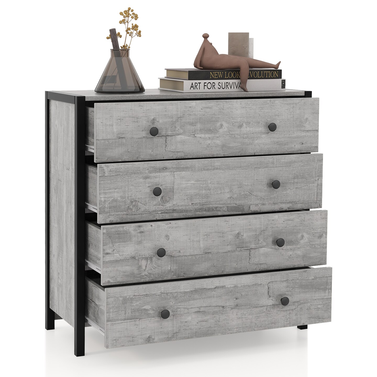 4-Drawer Dresser with Metal Knobs and Anti-Tip Safety Design