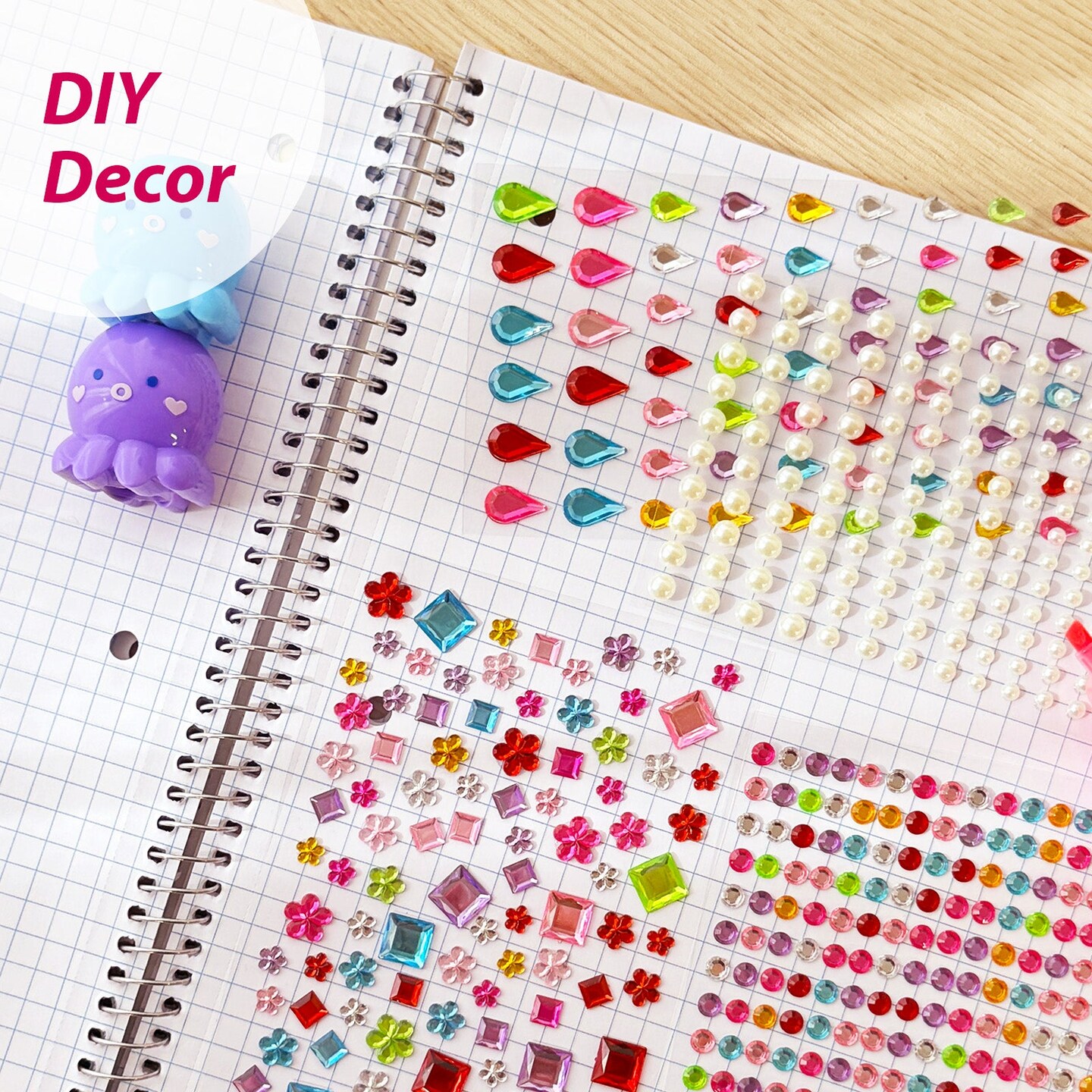 Wrapables 1154pcs Acrylic Self Adhesive Crystal Rhinestone Gem Stickers, DIY, Arts &#x26; Crafts Supplies (9 sheets), Assorted