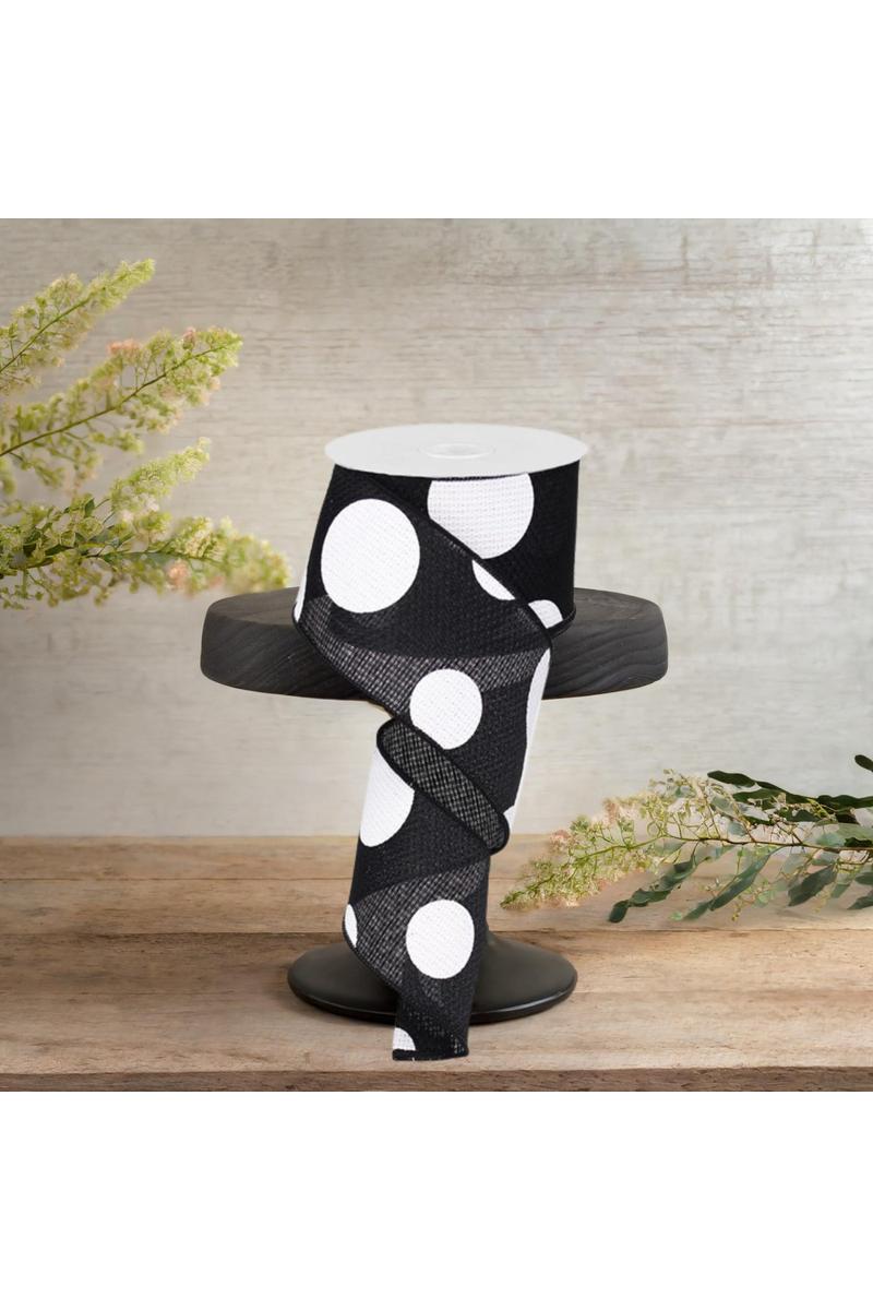 2.5&#x22; Faux Burlap Giant Polka Dot Ribbon: Black &#x26; White (10 Yards)