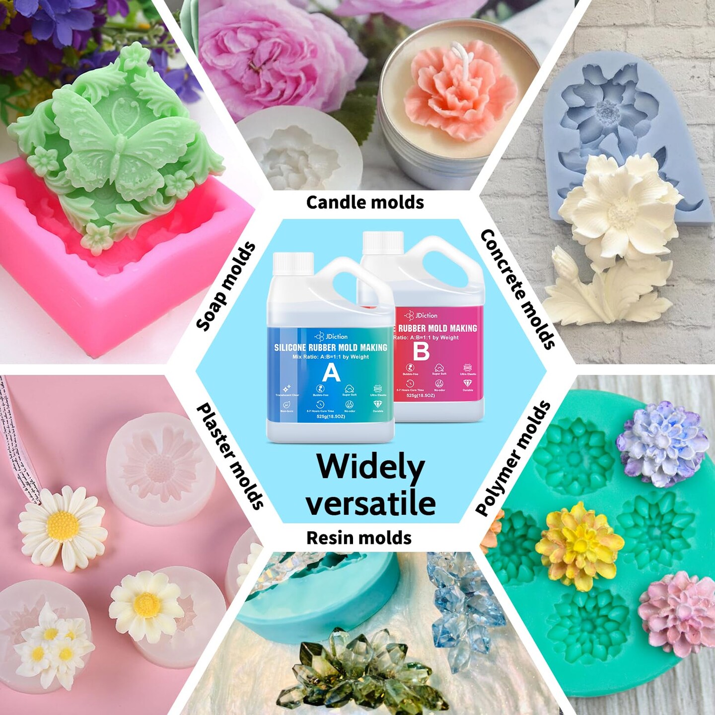 JDiction Silicone Mold Making Kit, Super Elastic Liquid Silicone for Mold Making with Pigment Paste, Fast Cure Flex Silicone Rubber for Casting Resin Molds and Detail Molds