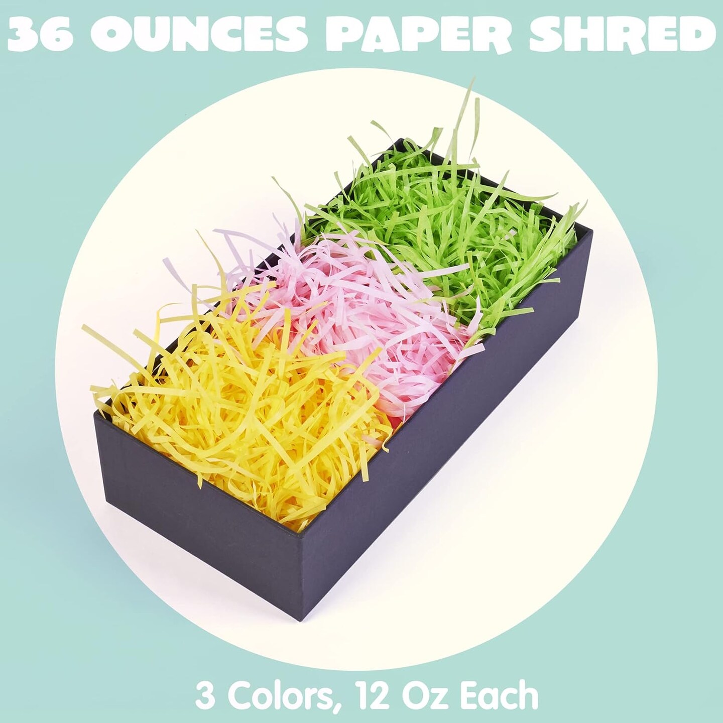 36 oz Easter Grass in Green, Pink, and Yellow for Baskets, Gift Wrapping, Egg Hunts, and Party Favors.
