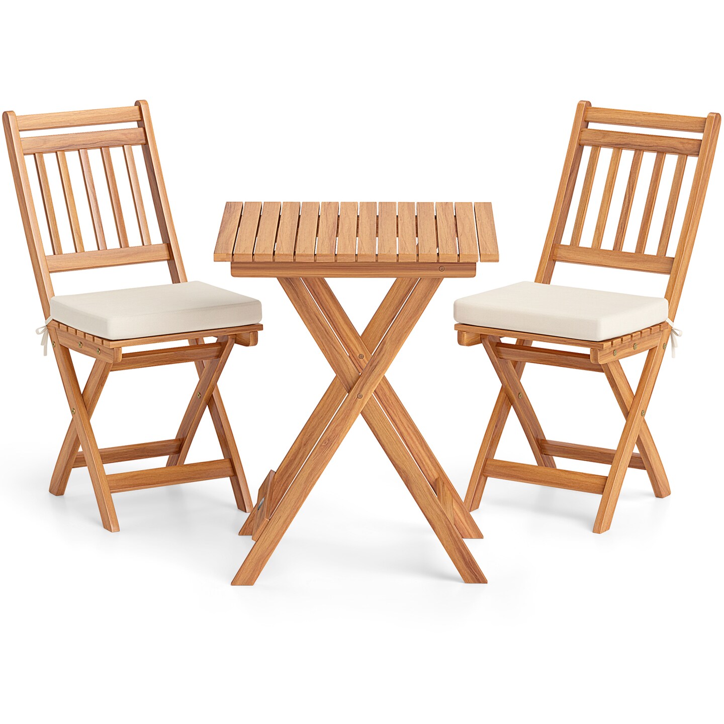 3 Pieces Acacia Wood Patio Bistro Set with Soft Seat Cushions Ideal for Outdoor Use