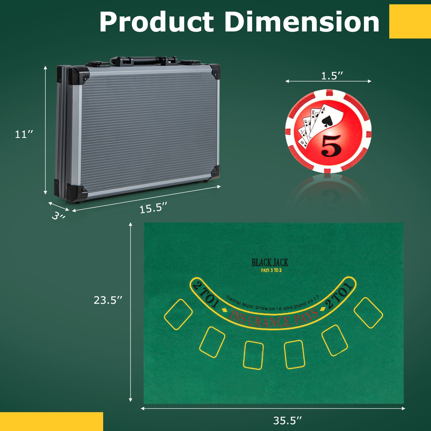 Black Aluminum Poker Chip Set with 400 Chips, Cards, Dices and Carrying Case