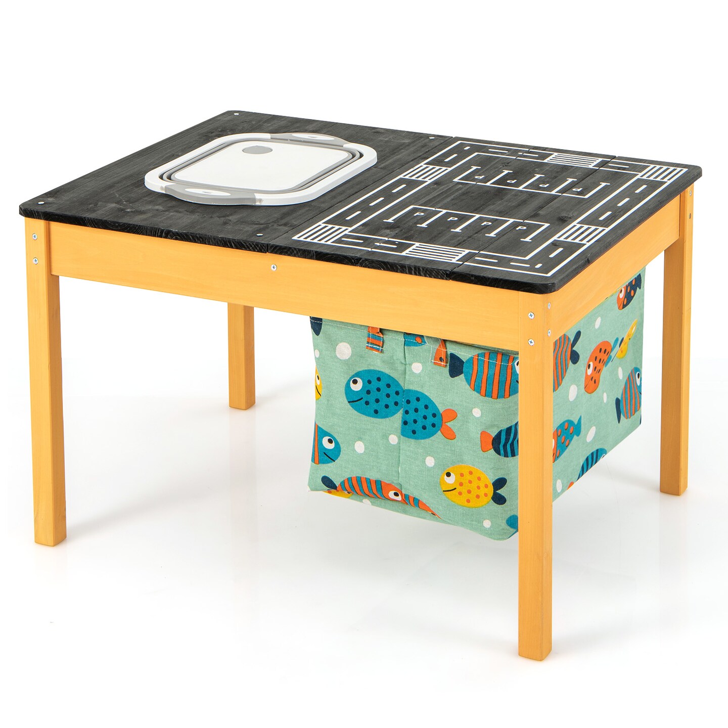 Natural Fir Wood Kids Sensory Activity Table with Storage Bins