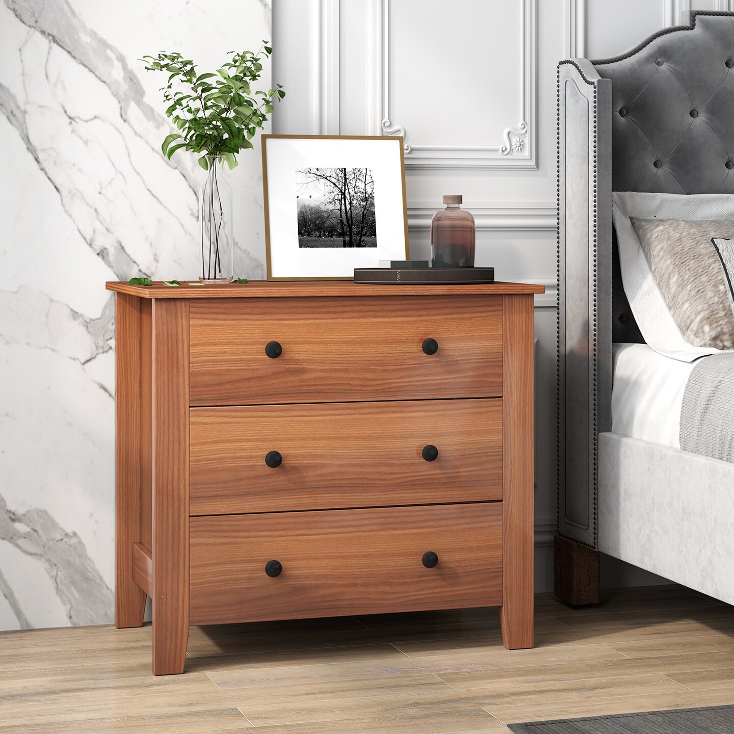 3 Drawer Dresser Chest Bedside Table with Metal Handles Suitable for Any Room