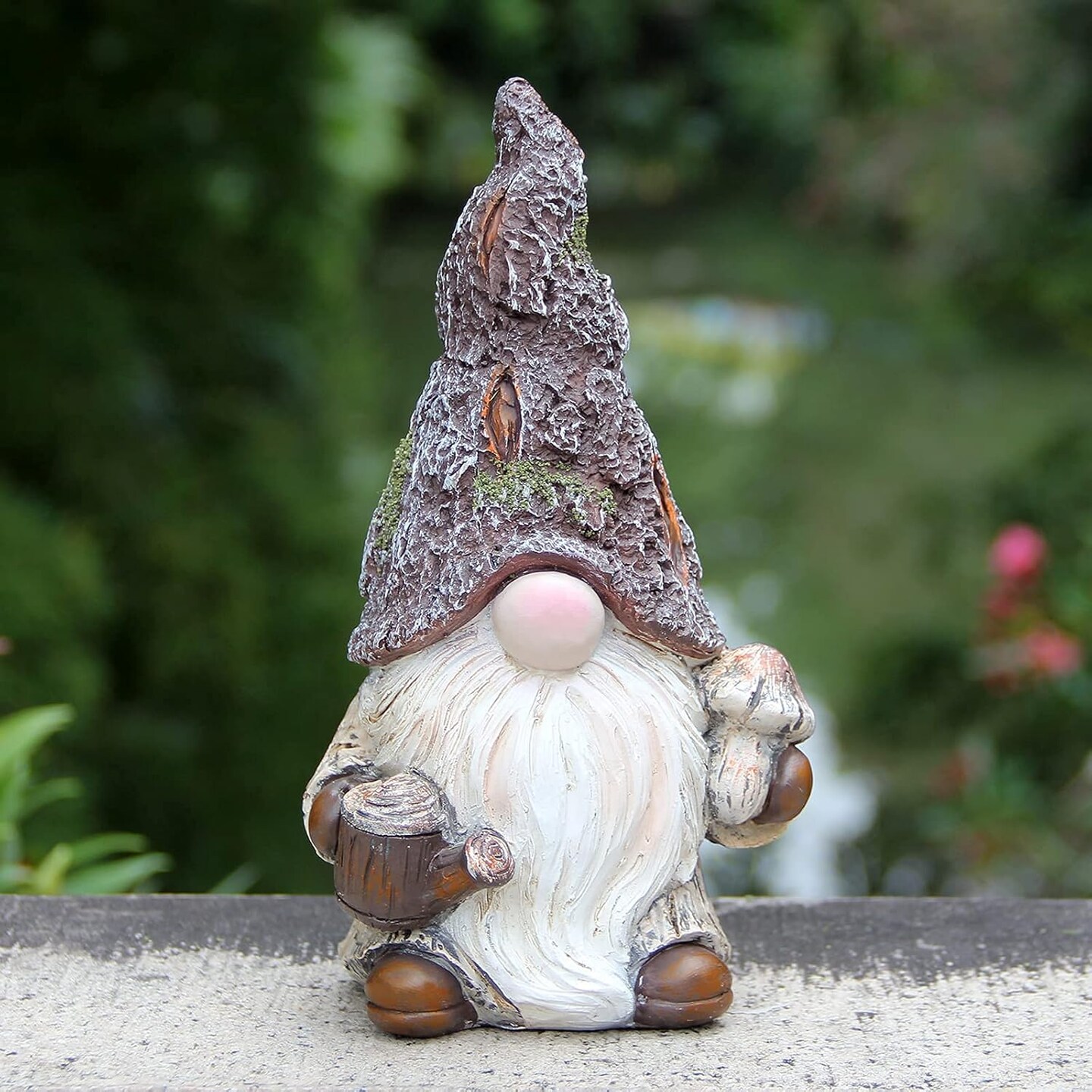 Garden Gnomes Statue Decor, Outdoor Decorations, Indoor Figurine Woodstone Color for Home Decoration