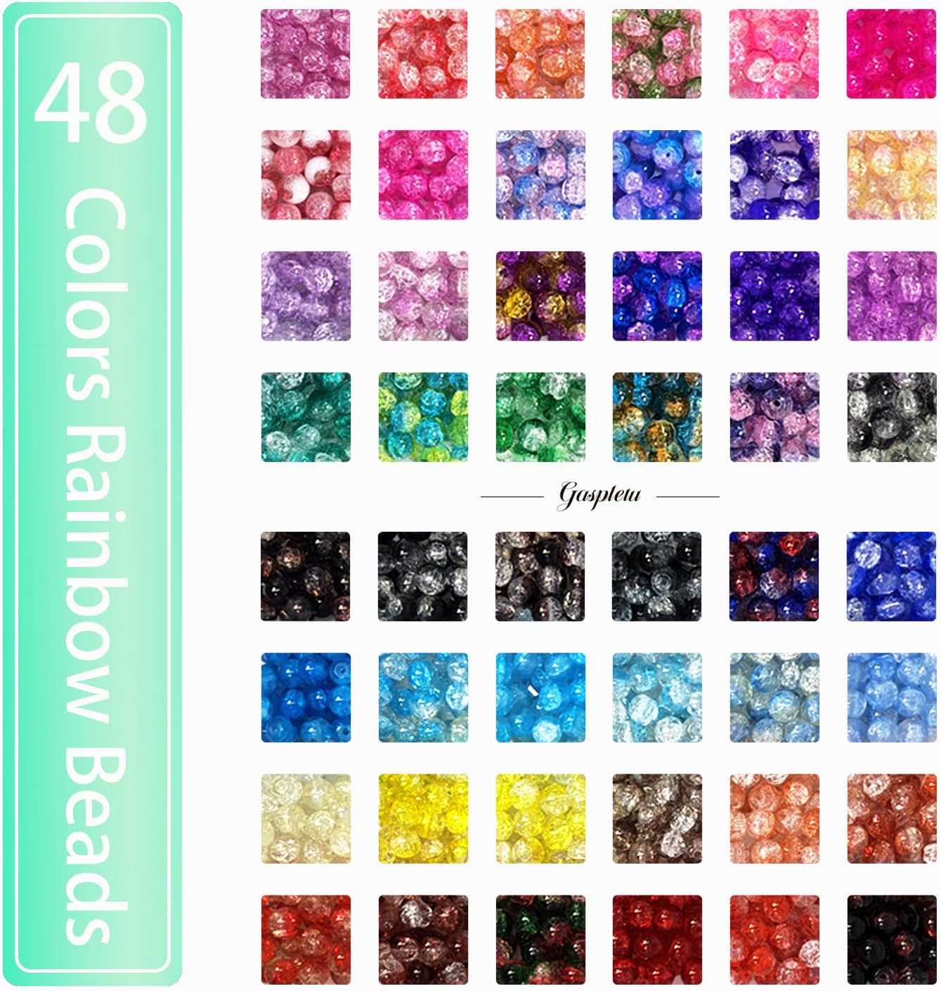2-Pack 1,300+pcs 8mm Round Glass Beads – 48 Colors (Solid & Printed) for Jewelry Making, DIY Bracelets, Crafts, and Beginners, Includes 2 Storage Boxes