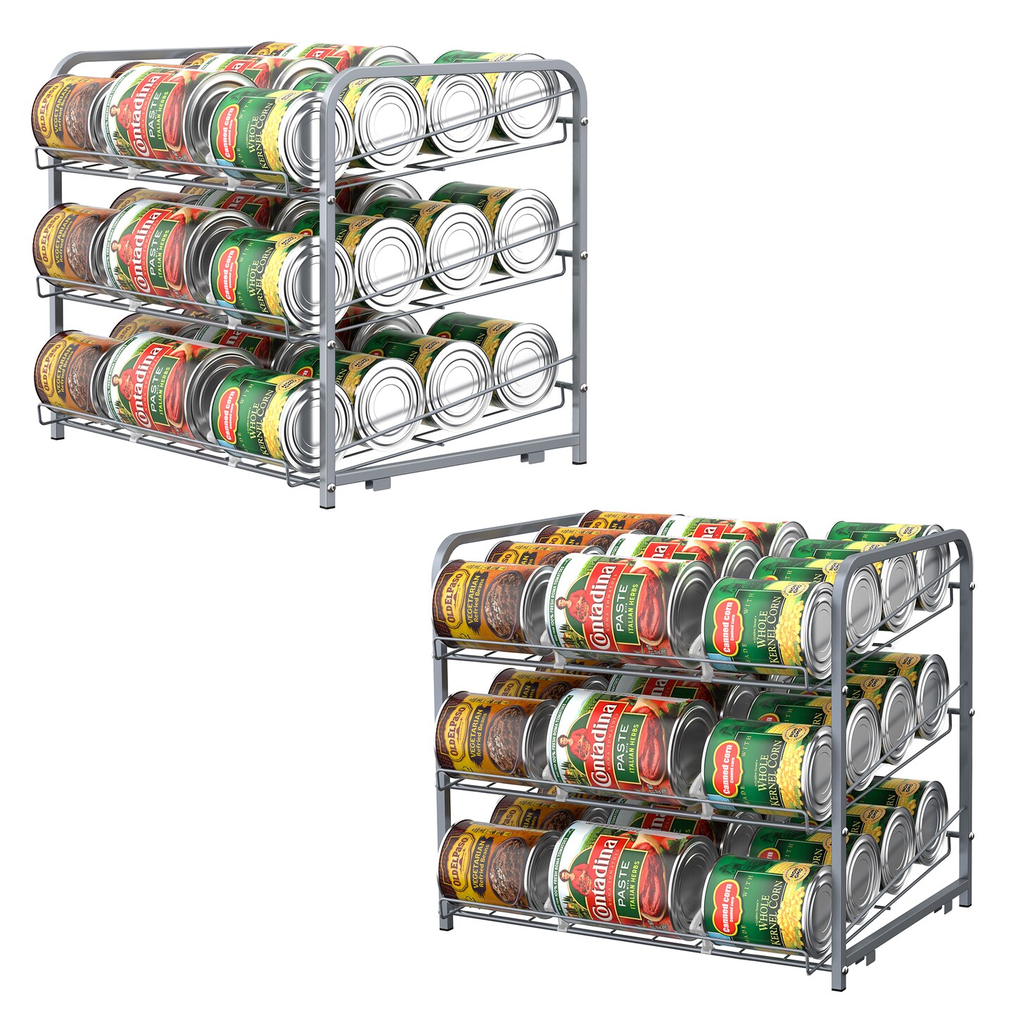 2-Pack Stackable Can Organizer Rack Dispenser &#x2013; Adjustable Metal Pantry Shelf for 36 Cans, Tilted Design with Non-Slip Base (16.73x12.2x14.76&#x22;)