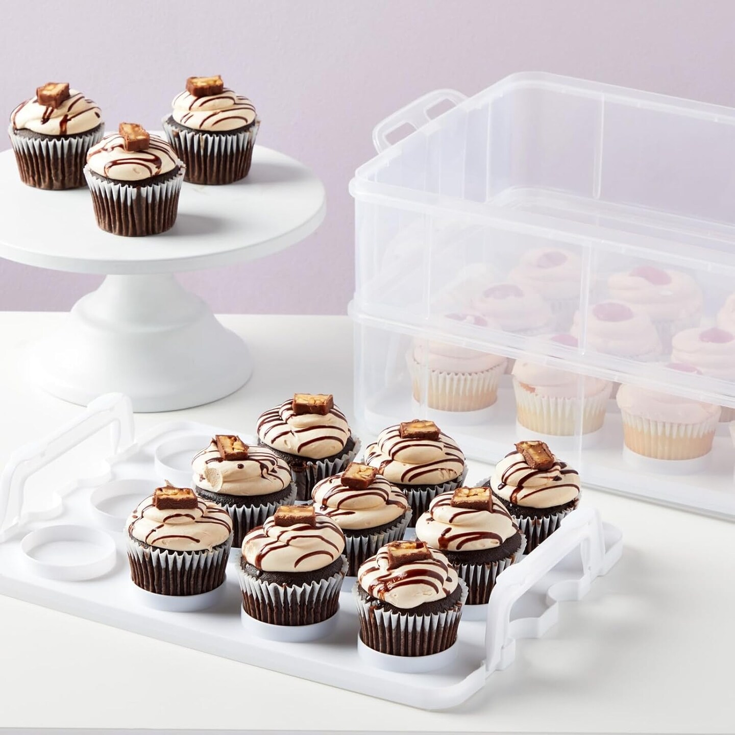 Tier Cupcake Carrier 24 Count - Cupcake Transport Container with Lid for Muffins (13.5" x 10.25" x 7.5") - Cake Travel - Pie Carrier - Container Lid -