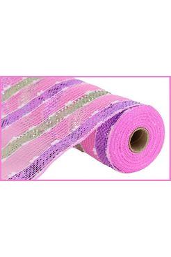 10.5&#x22; Puff Ball Wide Stripe Mesh Ribbon: Light Pink (10 Yards)