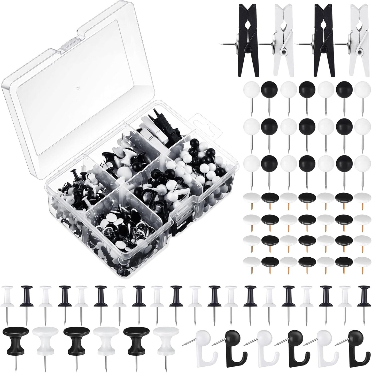 600 pcs decorative push pins black and white thumbtacks 6 types for cork boards bulletin boards and classroom decor