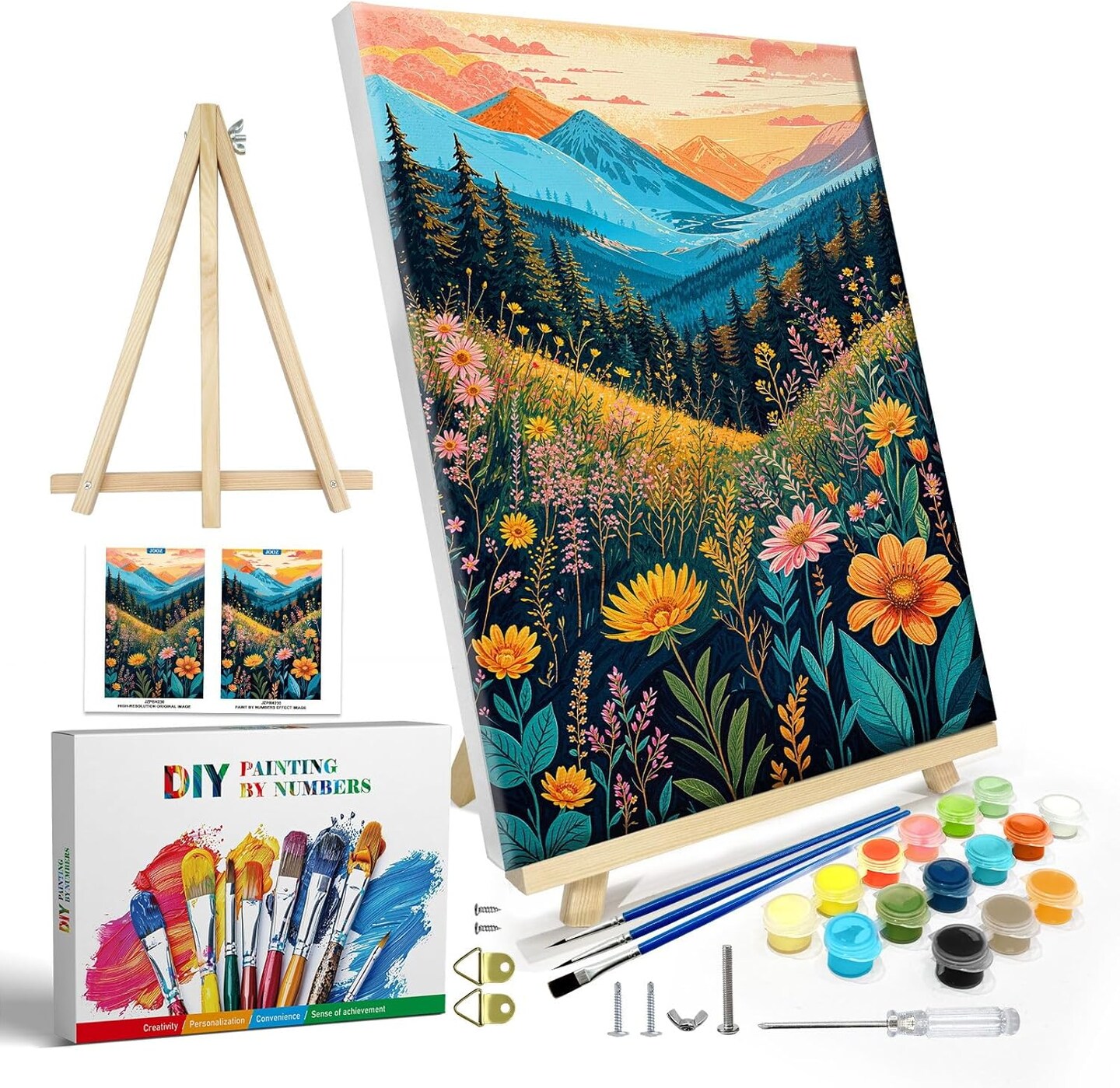 Framed Mountain & Flower Paint by Numbers Kit, 8x12 Canvas