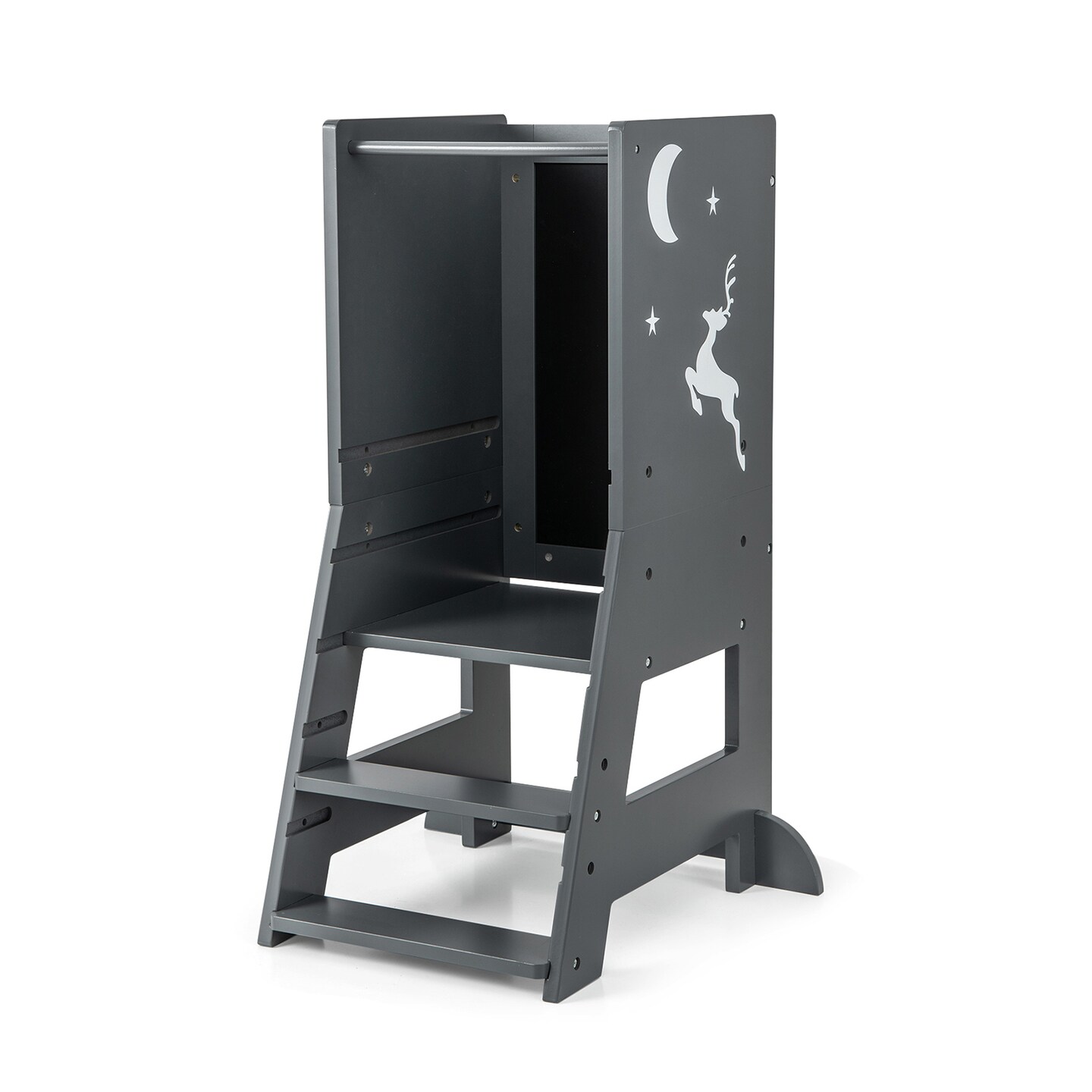 3 in 1 Multi-functional Design Kids Kitchen Standing Stool Tower with Chalkboard and Whiteboard