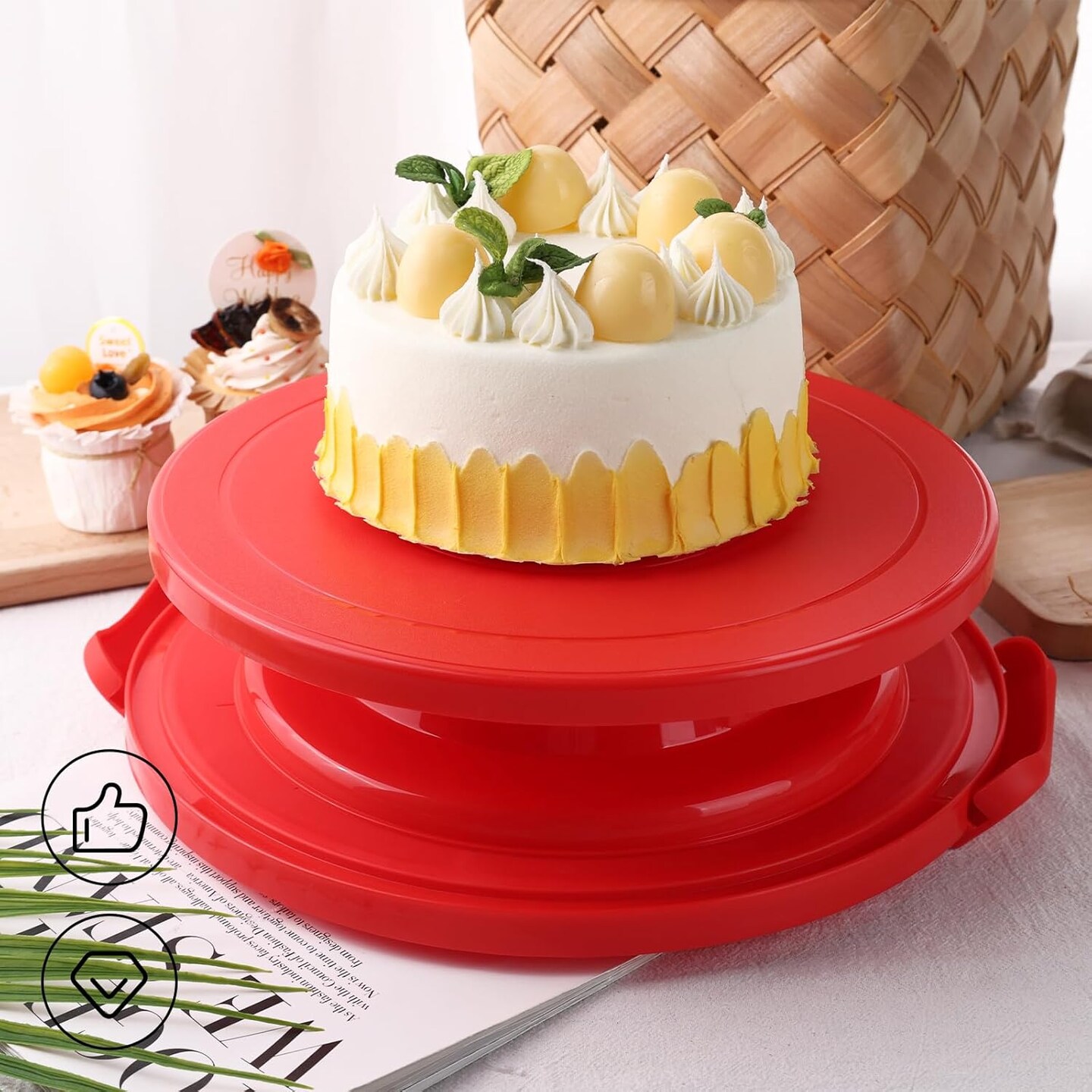 Cake Carrier with Lid and Handle, 12x6 Inch Red Cake Holder Cupcake Container for 11 Cupcakes 2 in 1 Portable Dessert Container for Cake Pie Muffin Cobbler