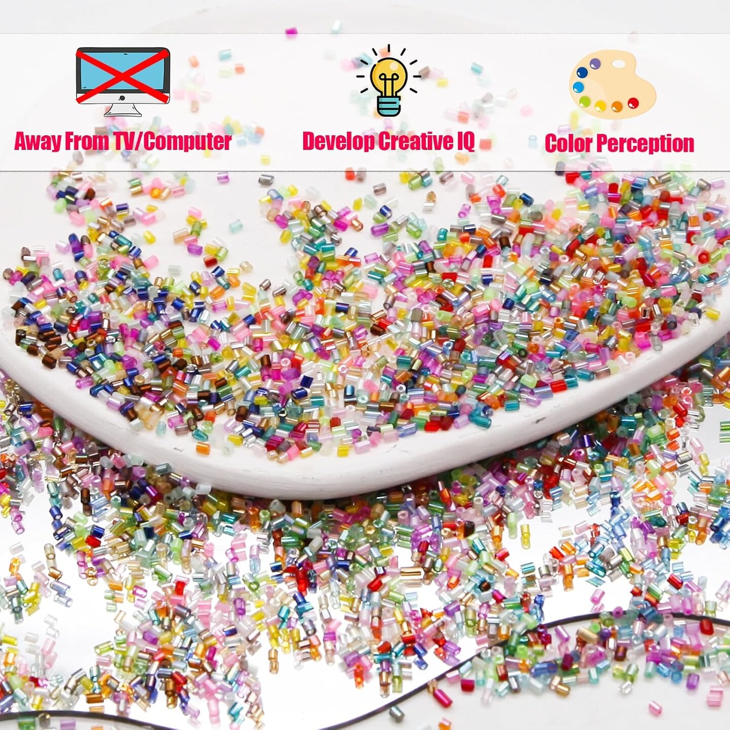 16800pcs Tube Beads Kit Glass Bugle Seed Beads Small Craft (3mm, 350 Per Color, 48 Colors)