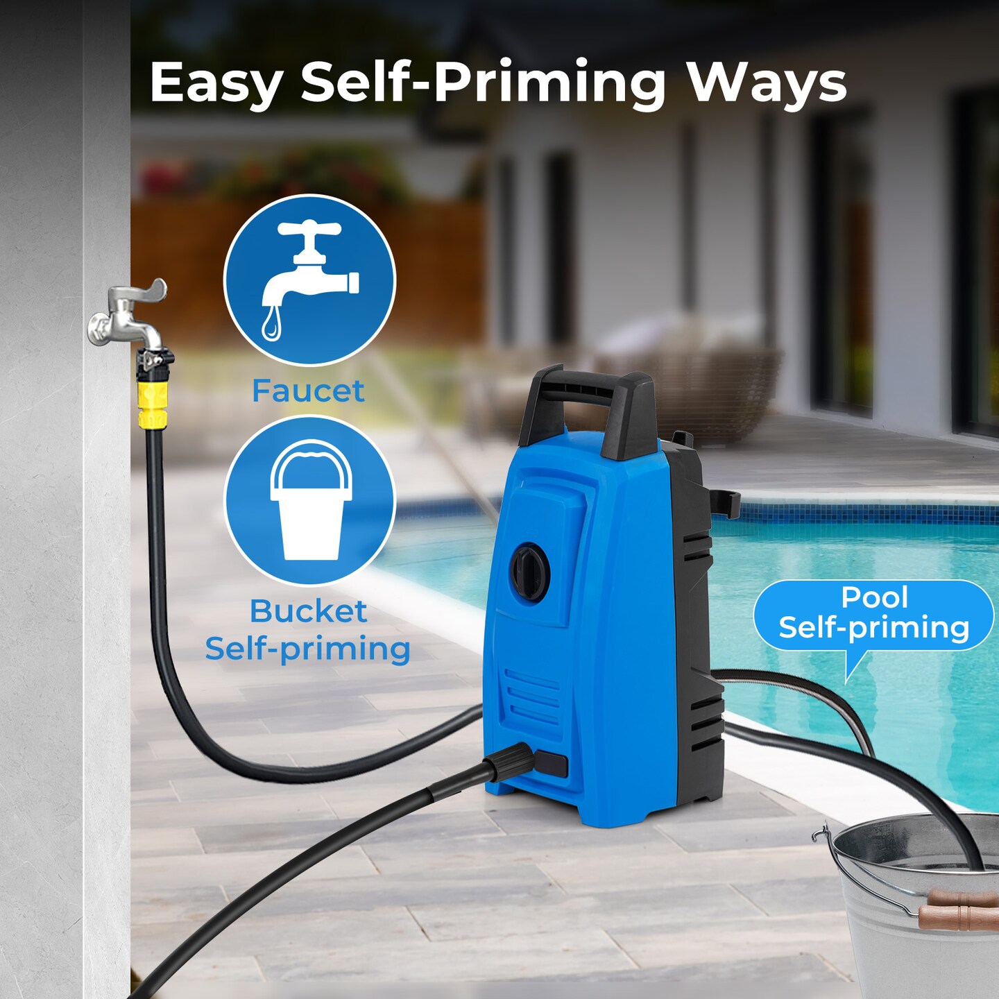 Blue 1900 PSI Electric Pressure Washer with 4 Quick Connect Nozzles and Portable Handle