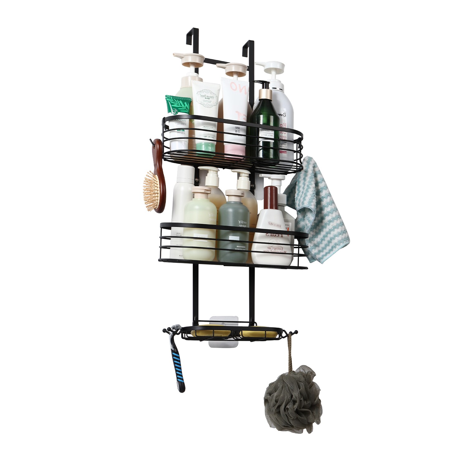 3-Tier Hanging Shower Caddy with 4 Hooks &#x2013; Rustproof Waterproof Bathroom Organizer, No-Drill Shower Shelf for Shampoo, Soap, Towels