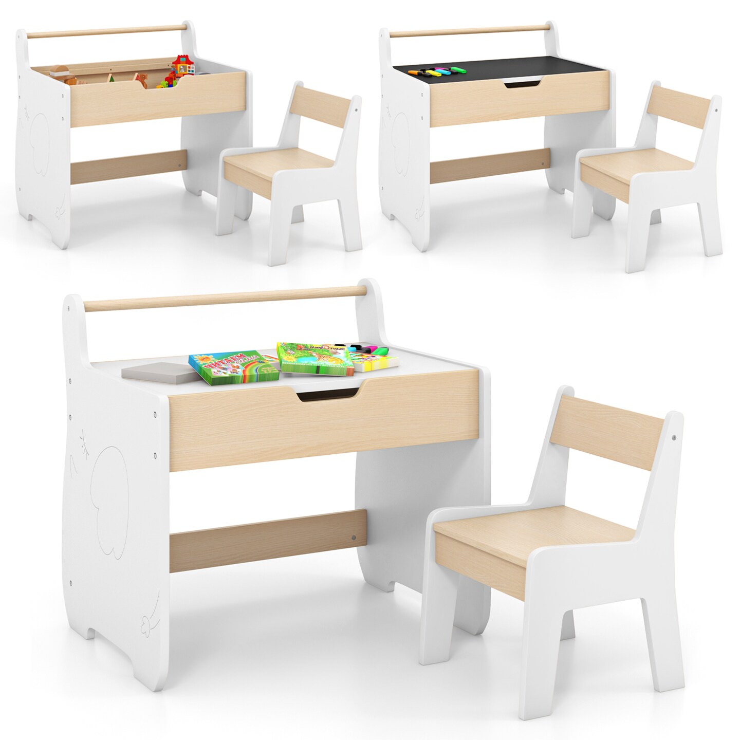 3-in-1 Design Multi-Functional Kids Table and Chair Set Suitable for Learning or Playing