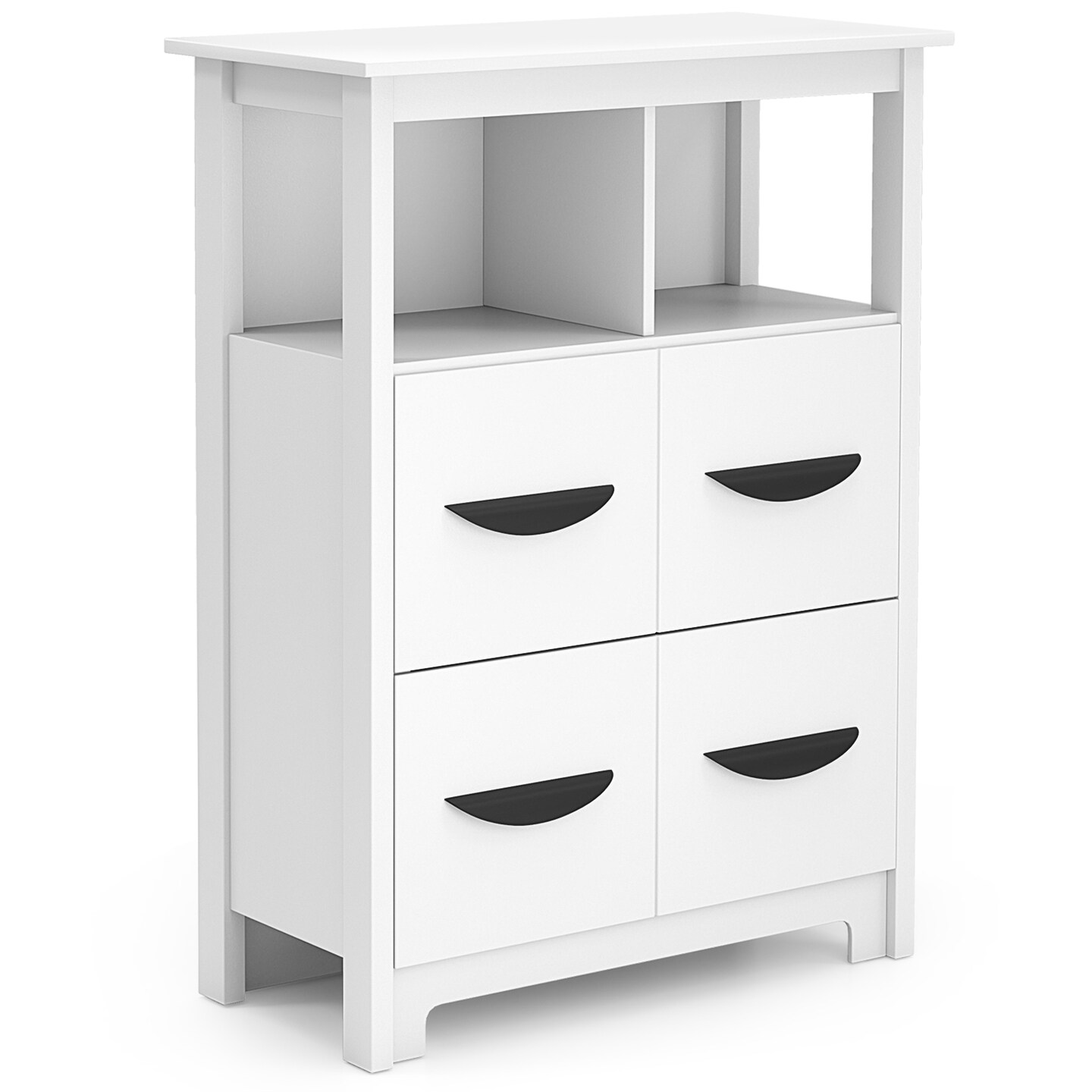 White MDF Storage Cabinet with 2 Drawers and 2 Open Compartments