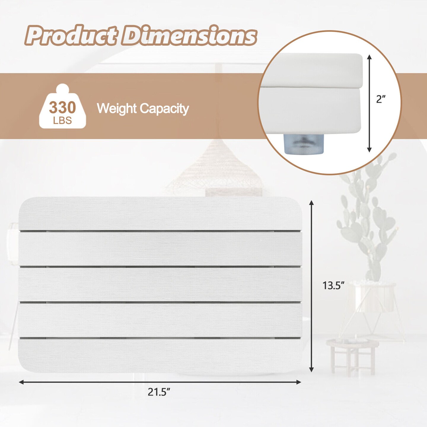 HIPS Spa Shower Mat with Non Slip Foot Pads and Rounded Smooth Edges Ideal for Indoor and Outdoor Use