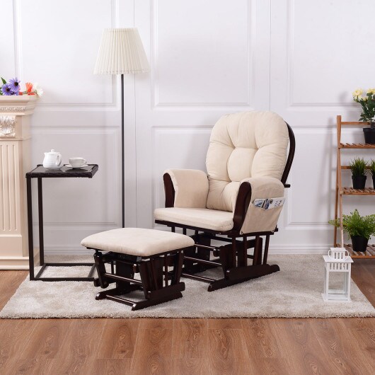 Adjustable Backrest Baby Nursery Rocking Chair &#x26; Ottoman Set-Beige