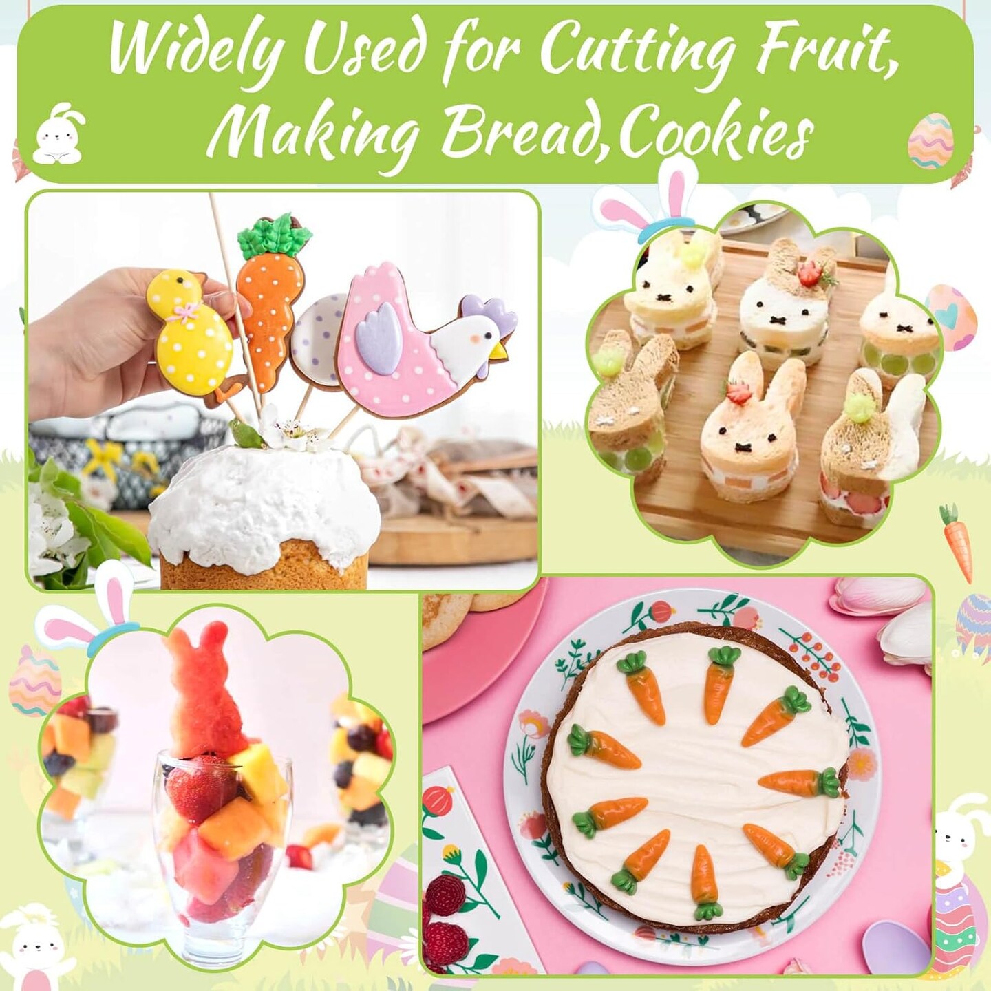 Easter Cookie Cutters Set, 14 Shapes Cookie Cutters for Easter, Stain Steel Egg Cookie Cutter with Bunny Carrot Rabbit Butterfly Egg Sheep Chick Flowers Crosses Shape Cookie Cutter