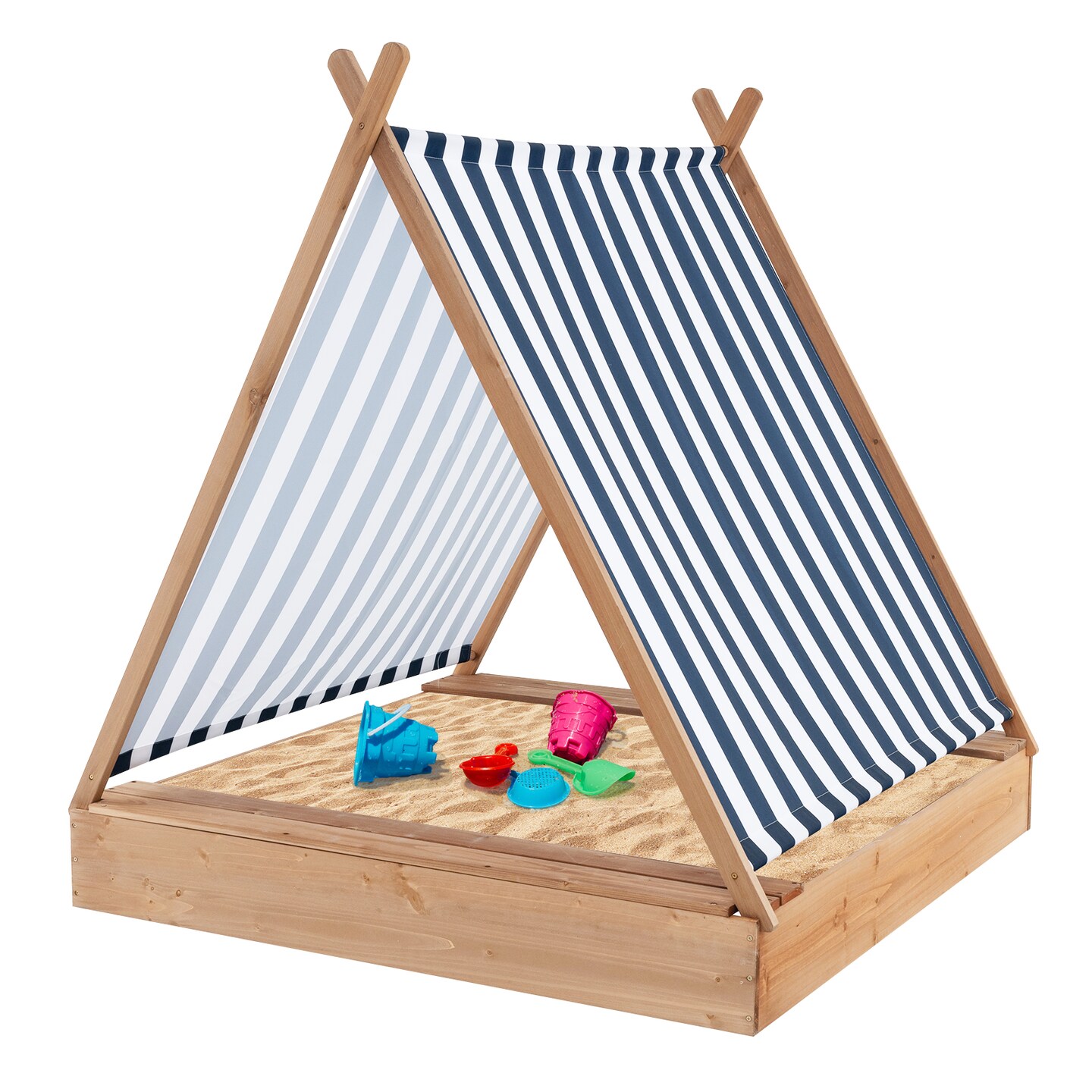 Wooden Sandbox with Canopy &#x26; Built-in Benches 49x48