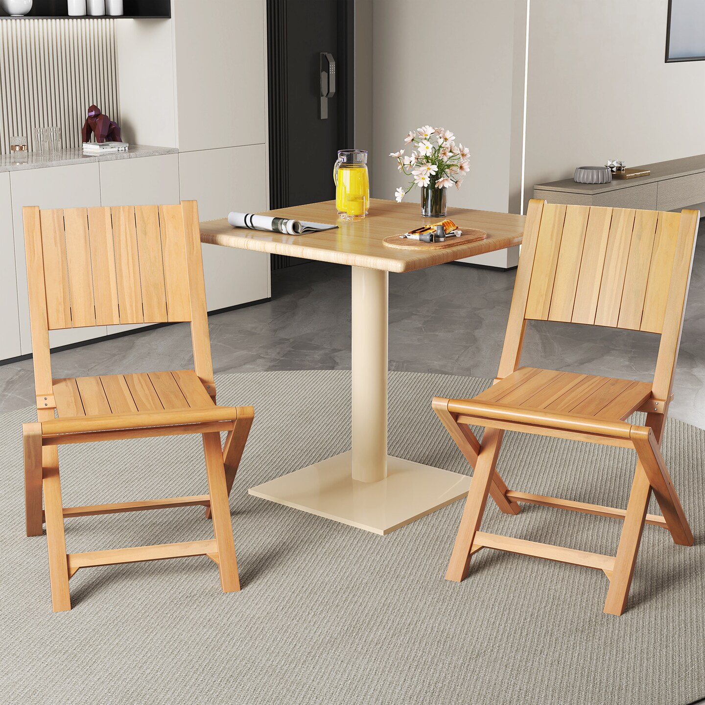 Set of 2 Teak Wood Patio Foldable Dining Chairs with Slatted Surface Perfect for Outdoor Use