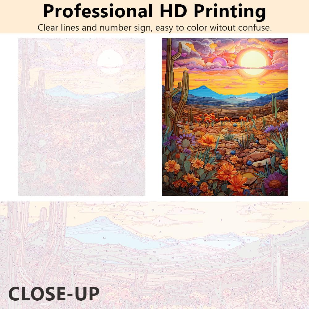DIY Paint by Numbers for Adults Boho Desert Sunset Paintings Adult Paint by Number Kits on Canvas Desert Blooms Watercolor Painting by Numbers Kit for Adults Vintage Art Crafts