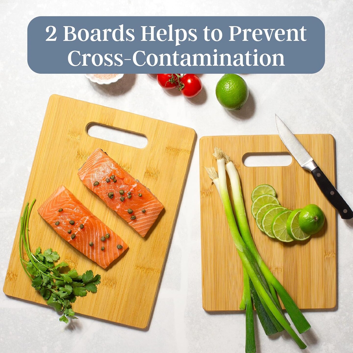 2-Piece Cutting Board Set; 2 Assorted Sizes of Bamboo Wood Cutting Boards for Kitchen