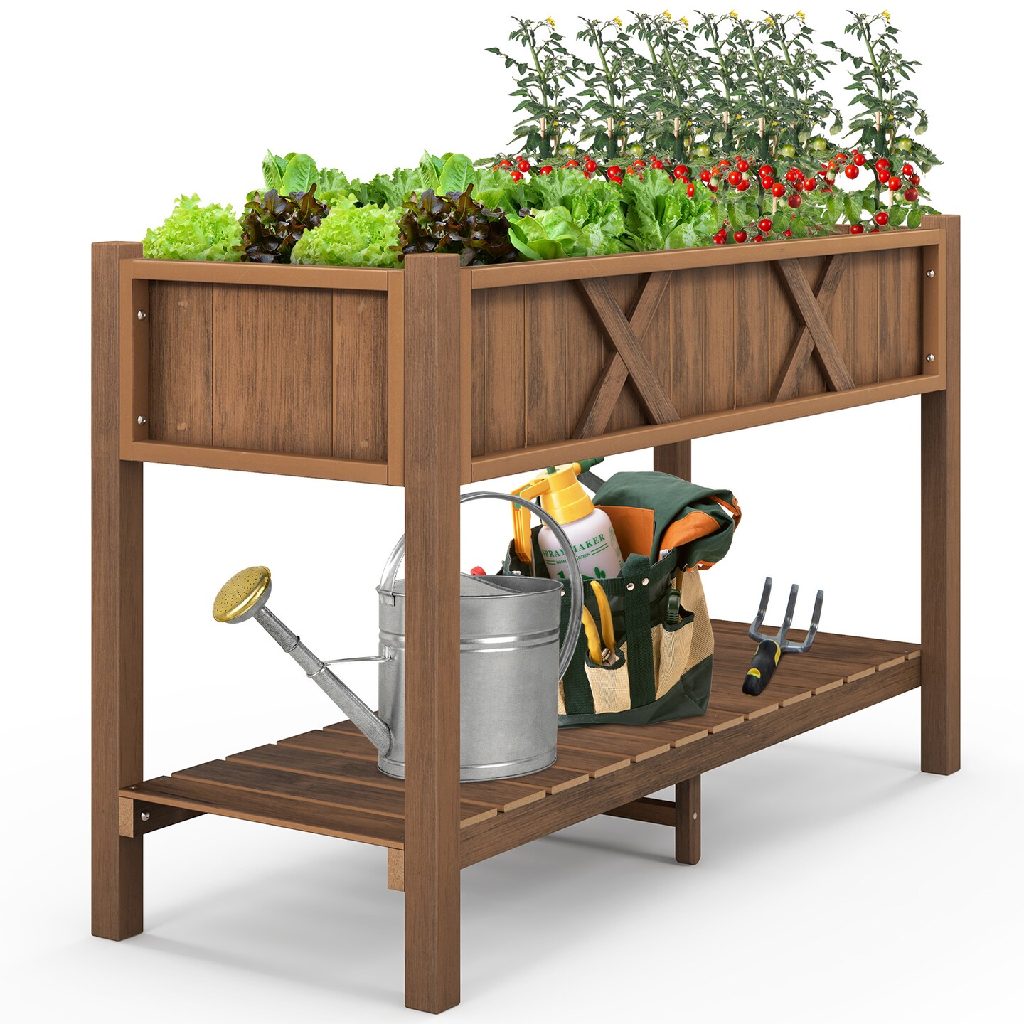 HIPS Raised Planter Box with Bottom Shelf and Drainage System