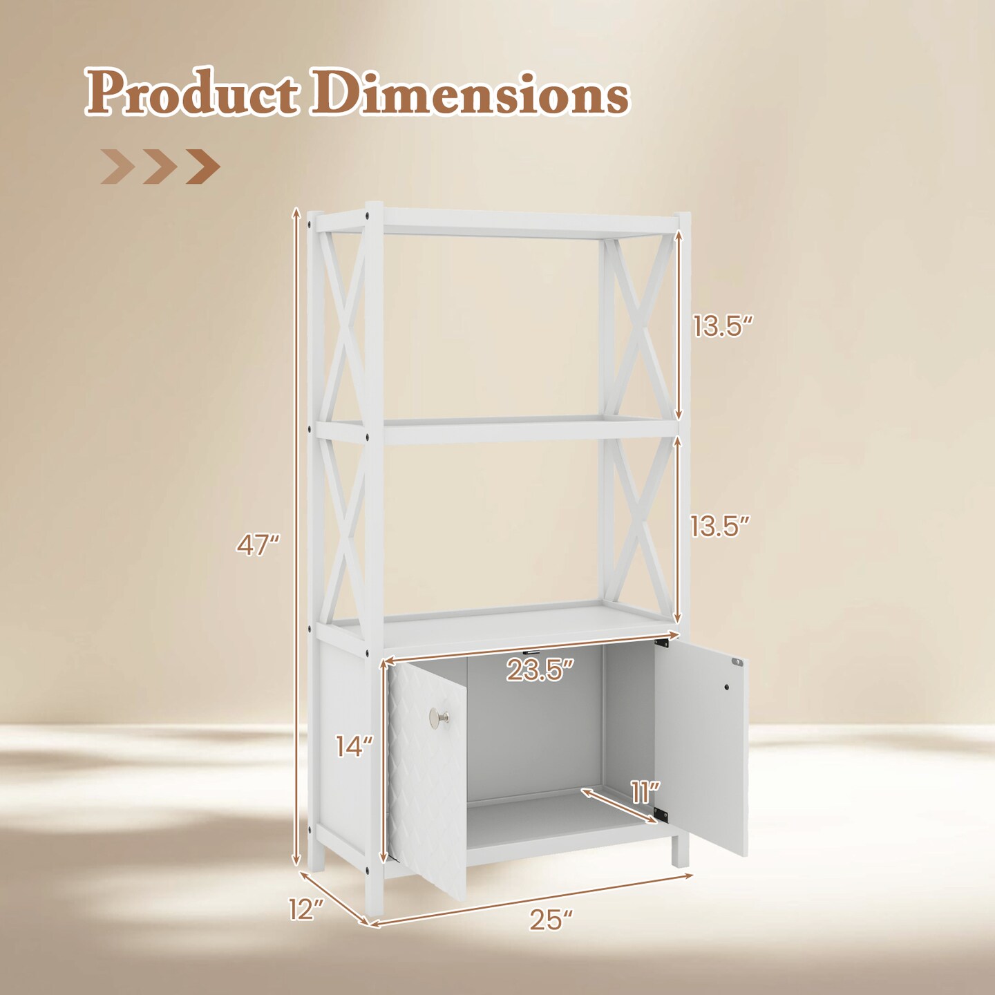 Tall Freestanding Floor Bathroom Storage Cabinet with 2-Tier Open Shelves and Magnetic Doors