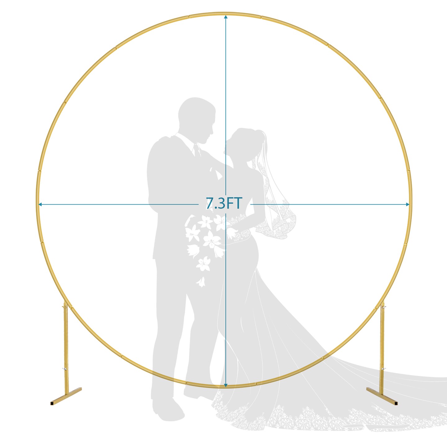 7.3FT Round Metal Backdrop Stand with Base - Gold Wedding Arch Kit for Balloons, Flowers, Parties, Photo Booth Decor (Indoor/Outdoor, Reusable)