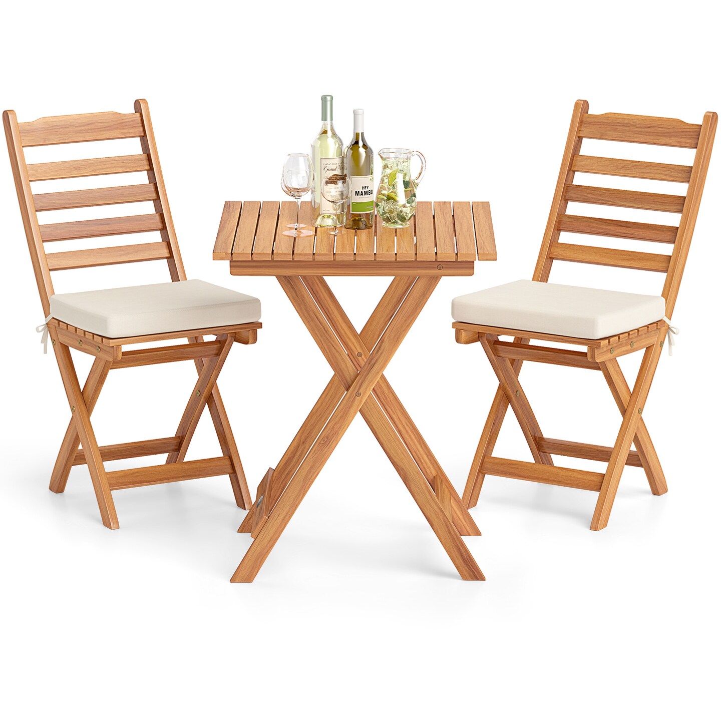 3 Pieces Patio Bistro Folding Chair Table Set with Soft Seat Cushions Ideal for Outdoor Use