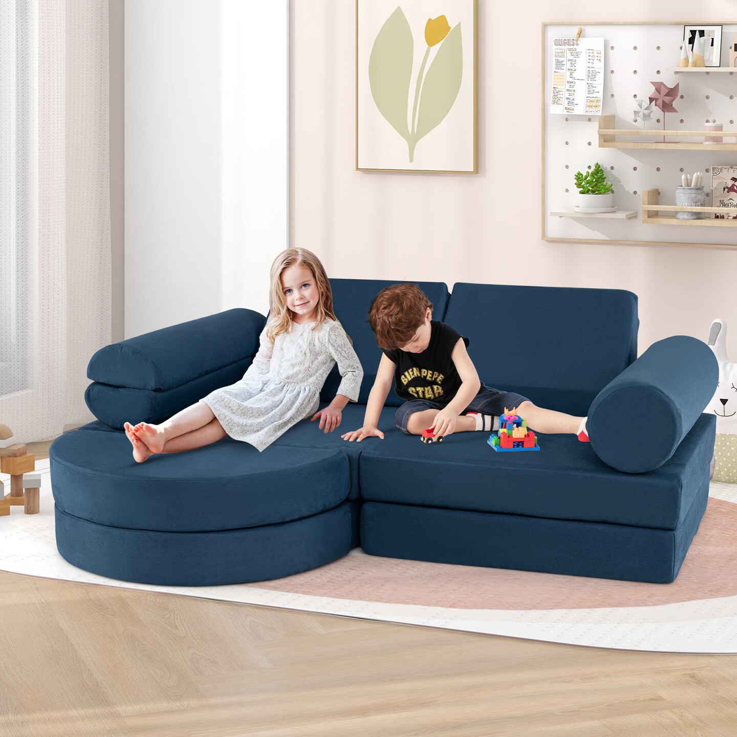 Velvet Suede 13-Piece Kids Modular Play Couch, Soft and Safe Design