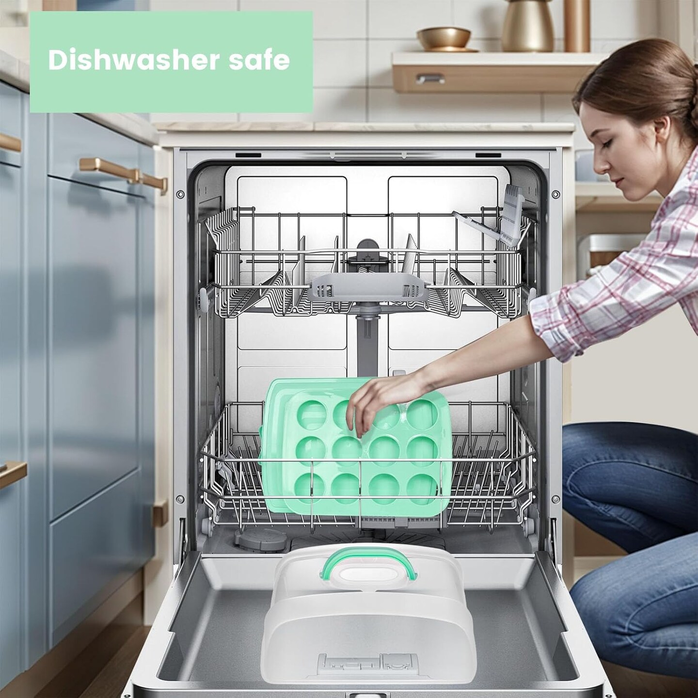 Cake Carrier with Lid, Green Cake Holder Cupcake Container for 12 Cupcakes 2 in 1 Portable Dessert Container for Cake Pie Muffin Cobbler