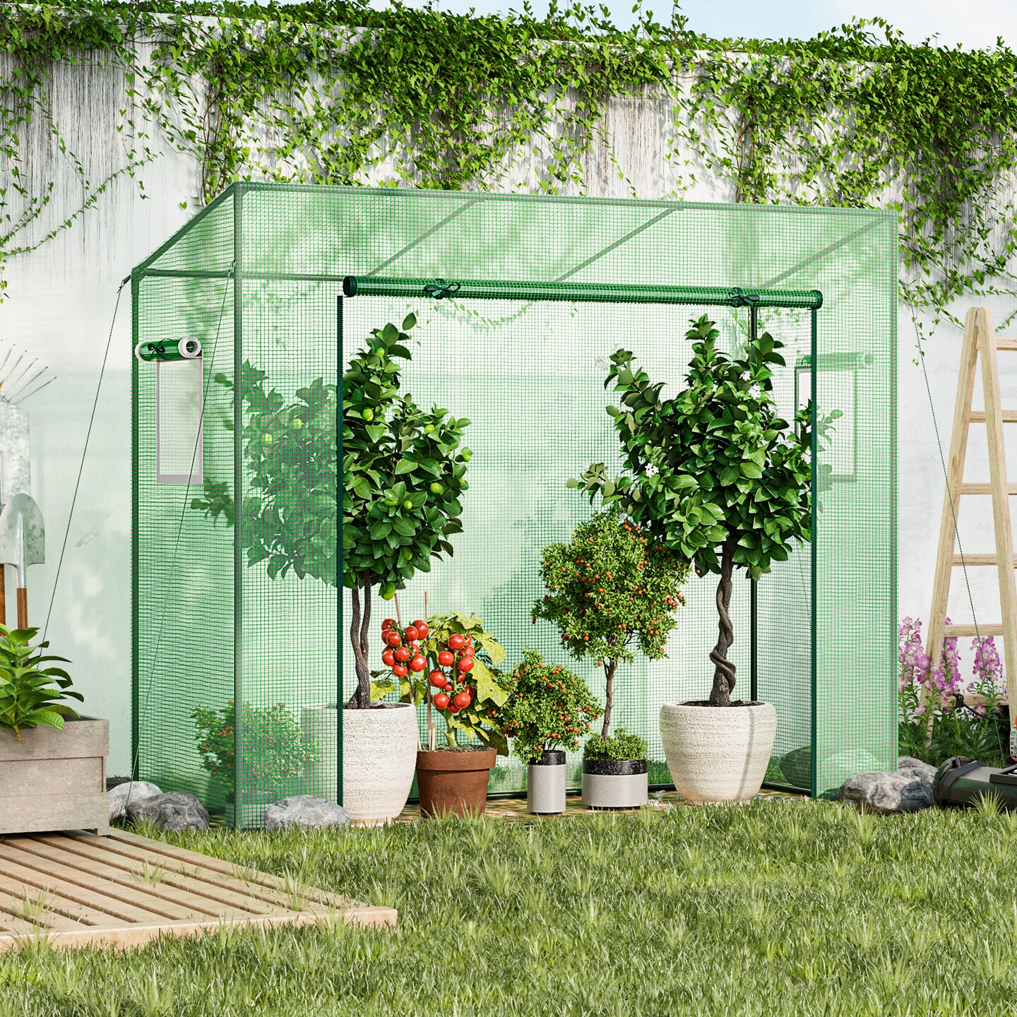 Green PE Walk-In Greenhouse with Weather-Resistant Cover and Ventilation