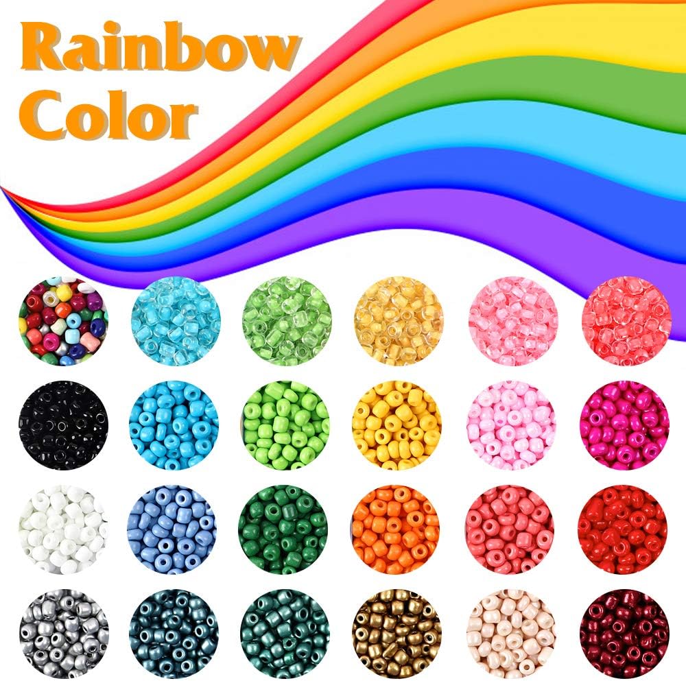 7600pcs Friendship Bracelet Kit Including 6000pcs 4mm Glass Seed Beads and 1600pcs Letter Beads for Bracelet Making