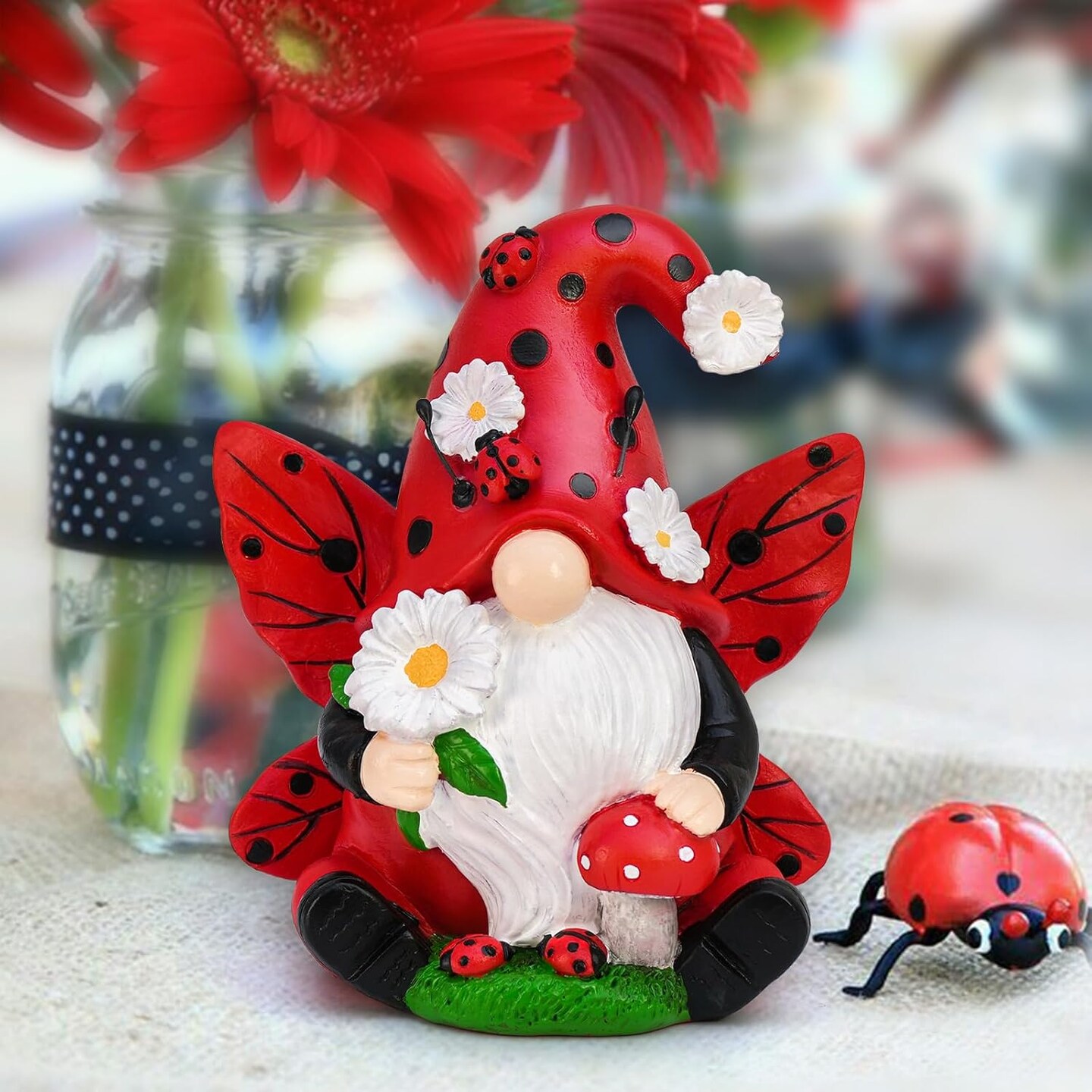 Ladybug Gnomes Decorations Resin Ladybug Figurines Decor Spring Kitchen Decor