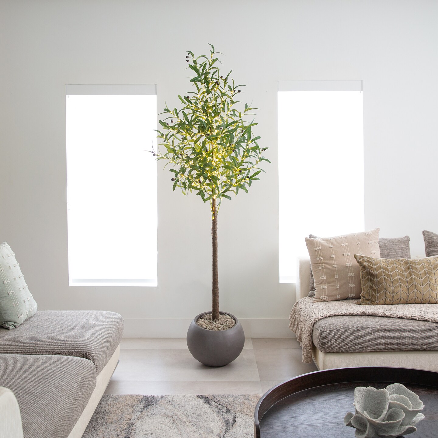 Nearly Natural Pre-Lit Artificial Olive Tree - 6&#x27; - Warm White LED Lights