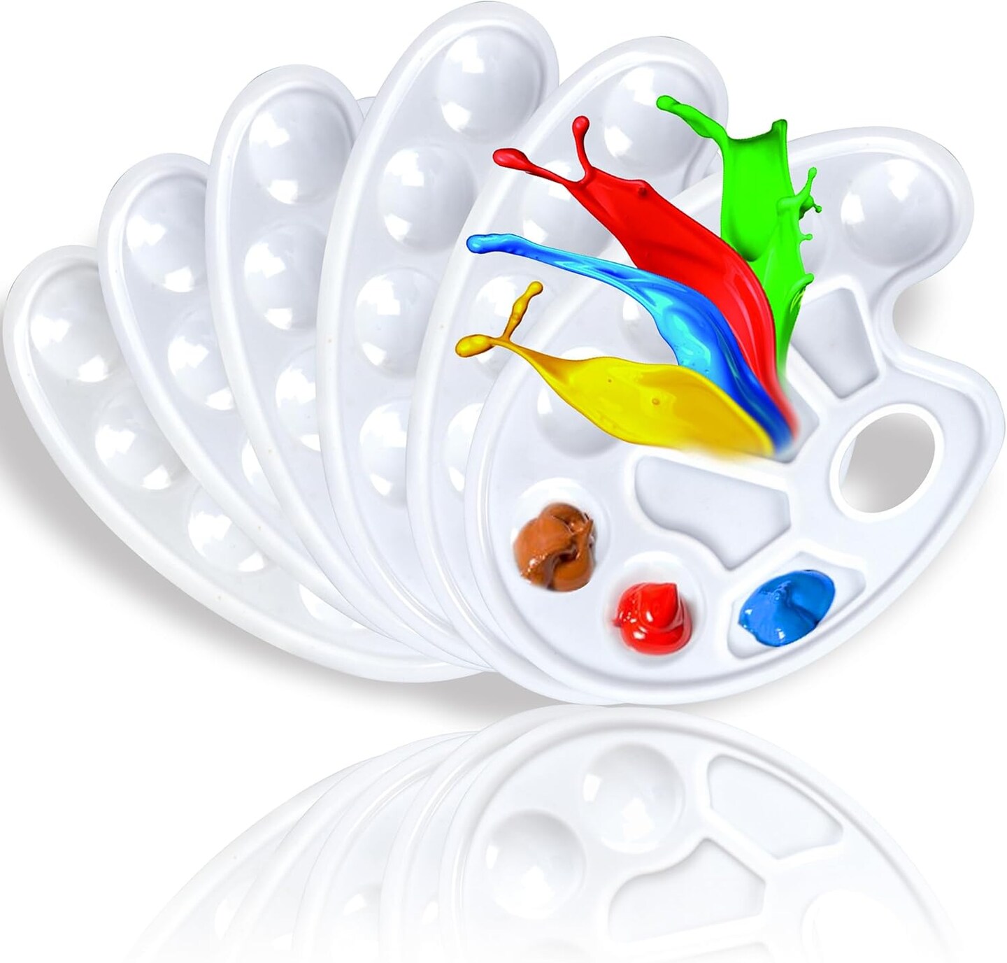 6PCS Oval Paint Tray Palettes with Thumb Hole,Plastic Paint Pallets