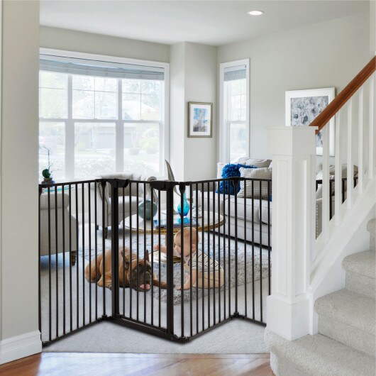 Black Iron Playpen with 8 Panels, Adjustable Walk-Thru Gate