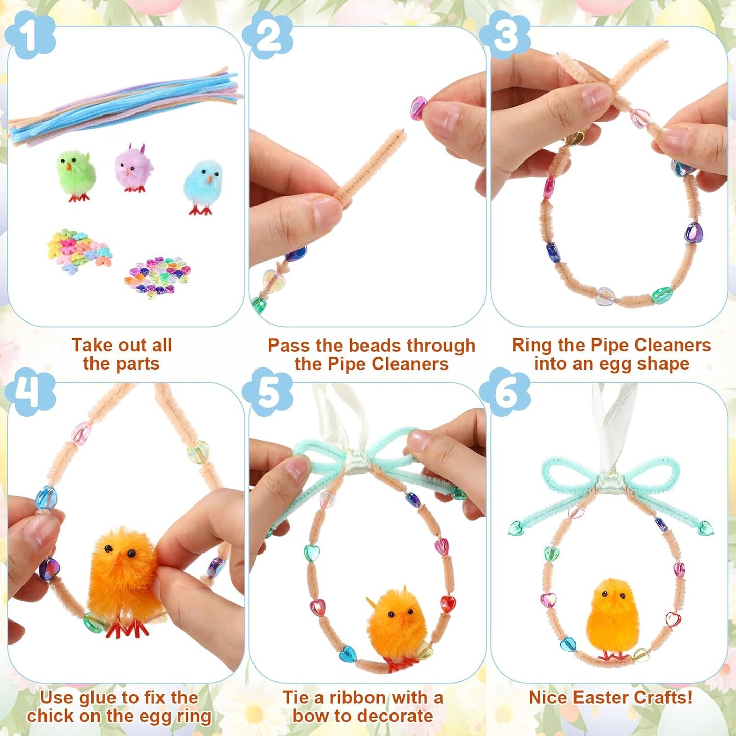 Spring Activity Crafts Kits DIY Easter Chick Ornament with Colorful Pipe Cleaners Cute Beads for Spring Party Favors Art Activities Decoration