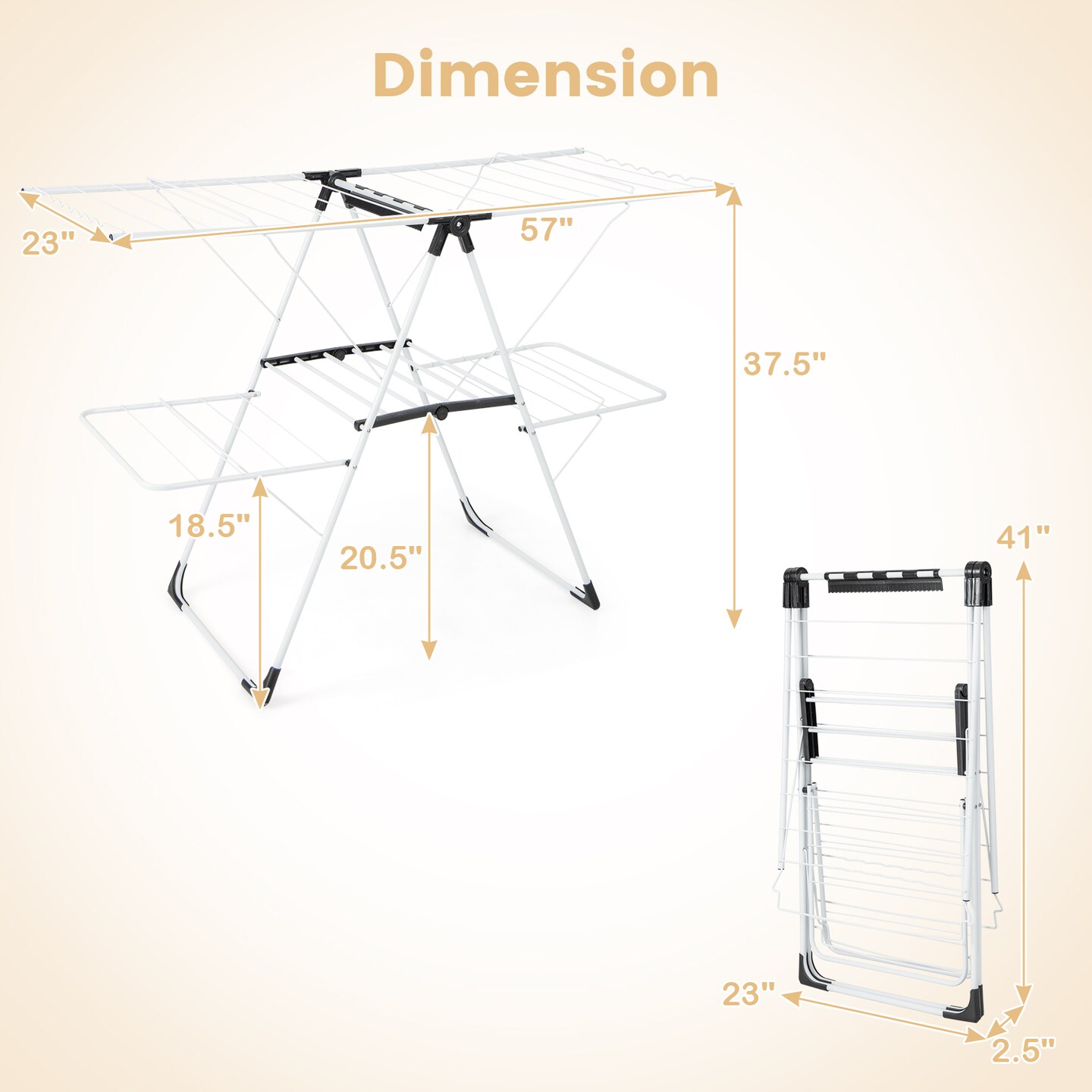 2-Level Freestanding Foldable-Portable Laundry Drying Rack with Height Adjustable Wings