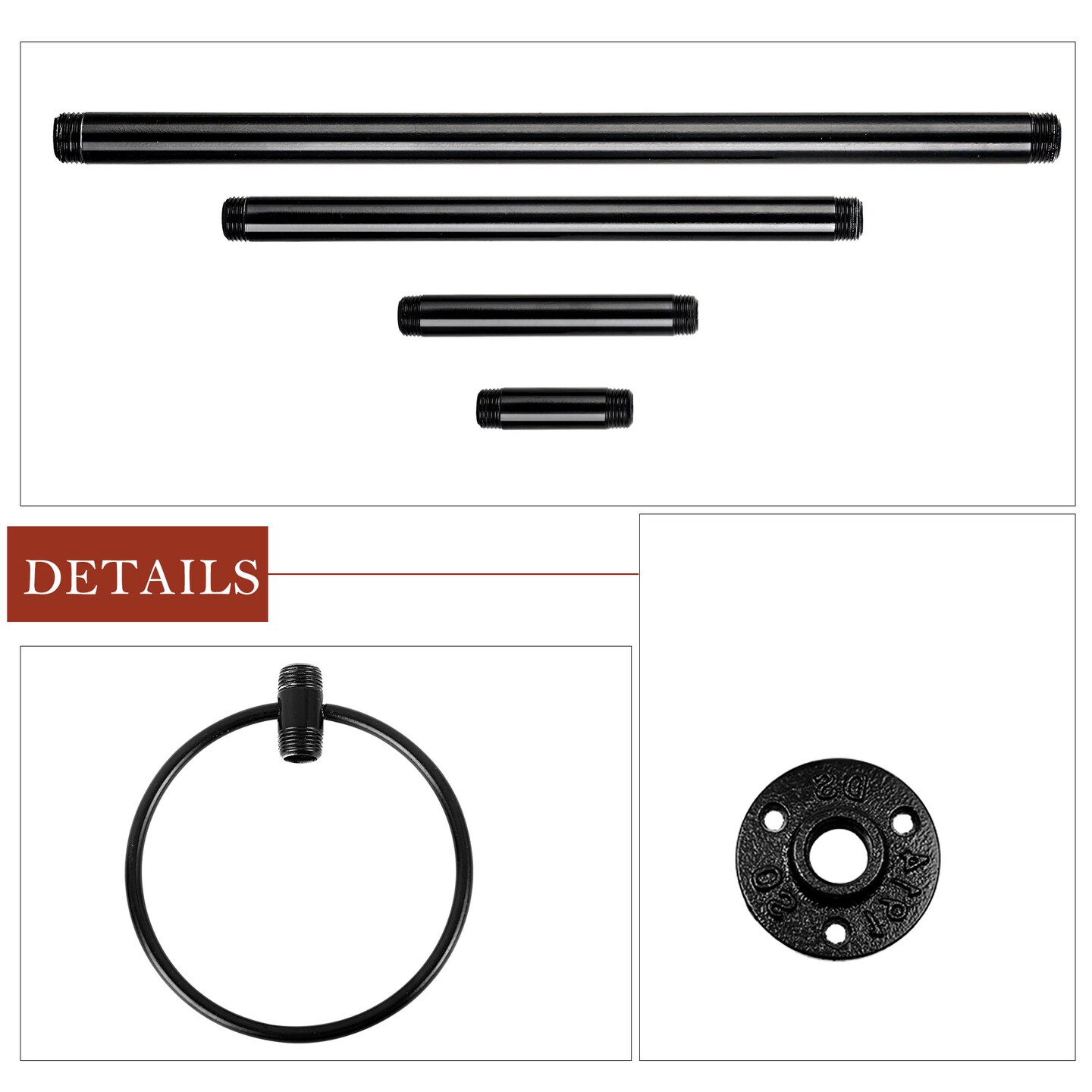 7pcs Black Metal Toilet Paper Holder & Towel Rack Set - Industrial Wall-Mounted Bathroom Hardware, Space-Saving No-Assembly Design with Chamfered Edges