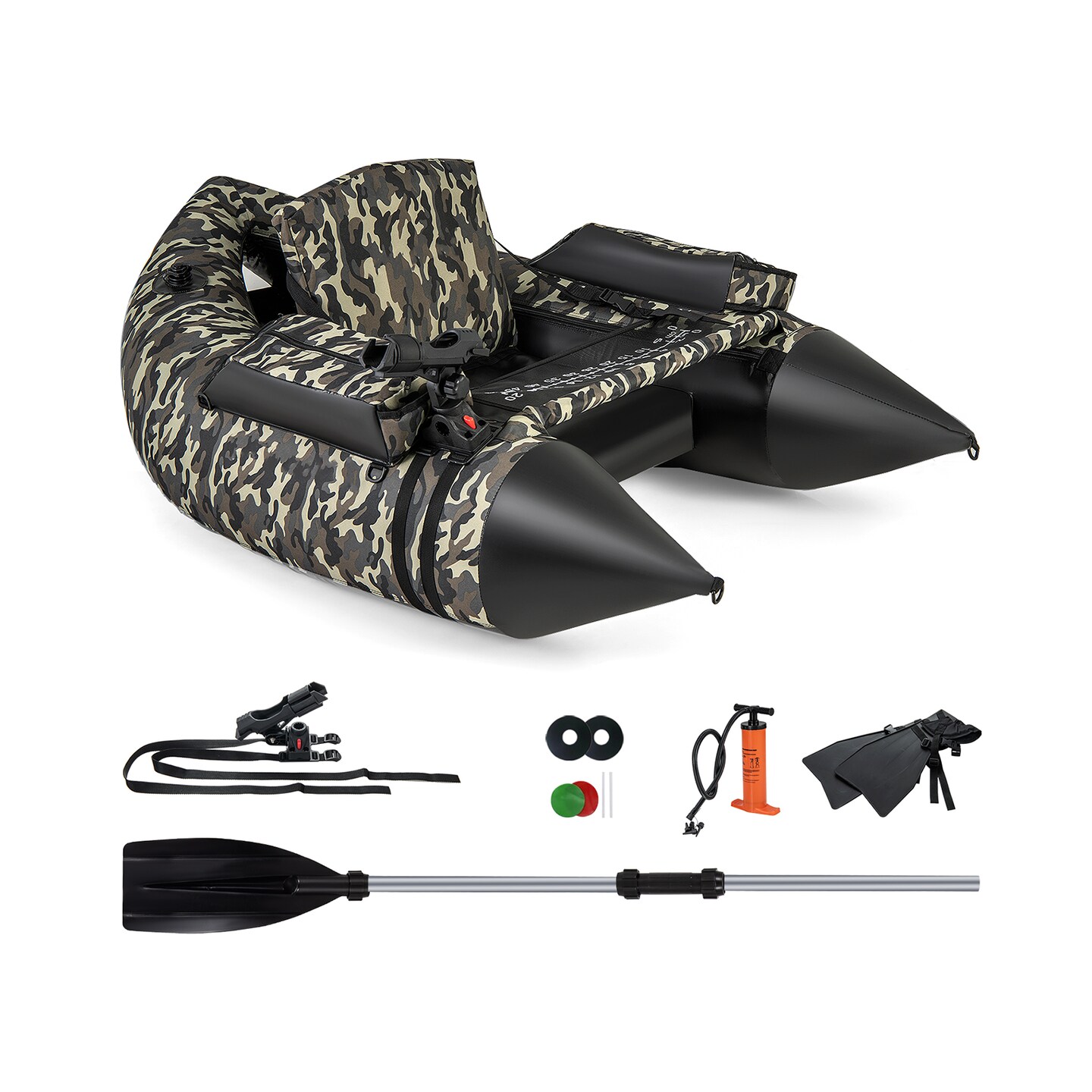 Camouflage Inflatable Fishing Boat with Adjustable Rod Holder and Storage Bags