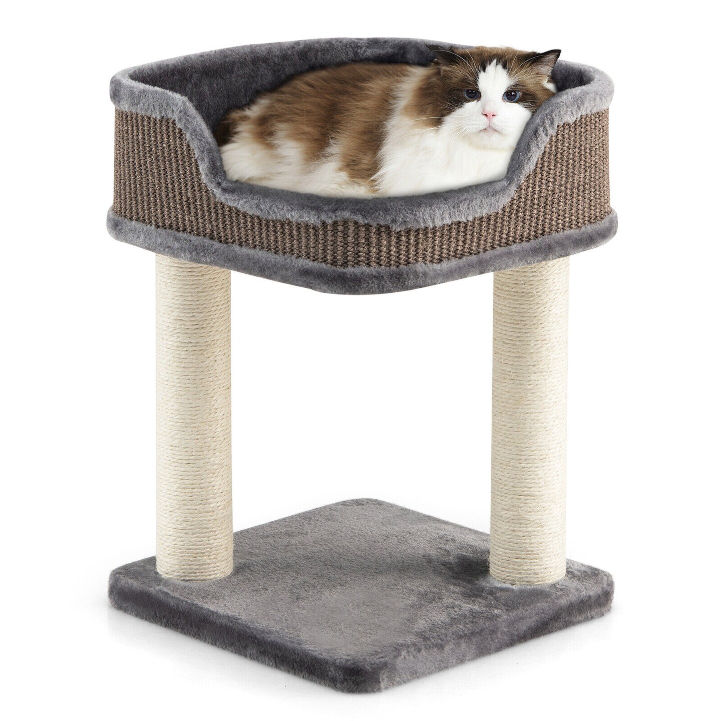 Grey Kitten Climbing Tree with Sisal Posts and Large Plush Perch Ideal for Indoor Cats